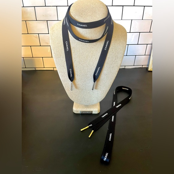 CHANEL Authentic Black and White Lettering Ribbon 1 piece - Picture 1 of 2